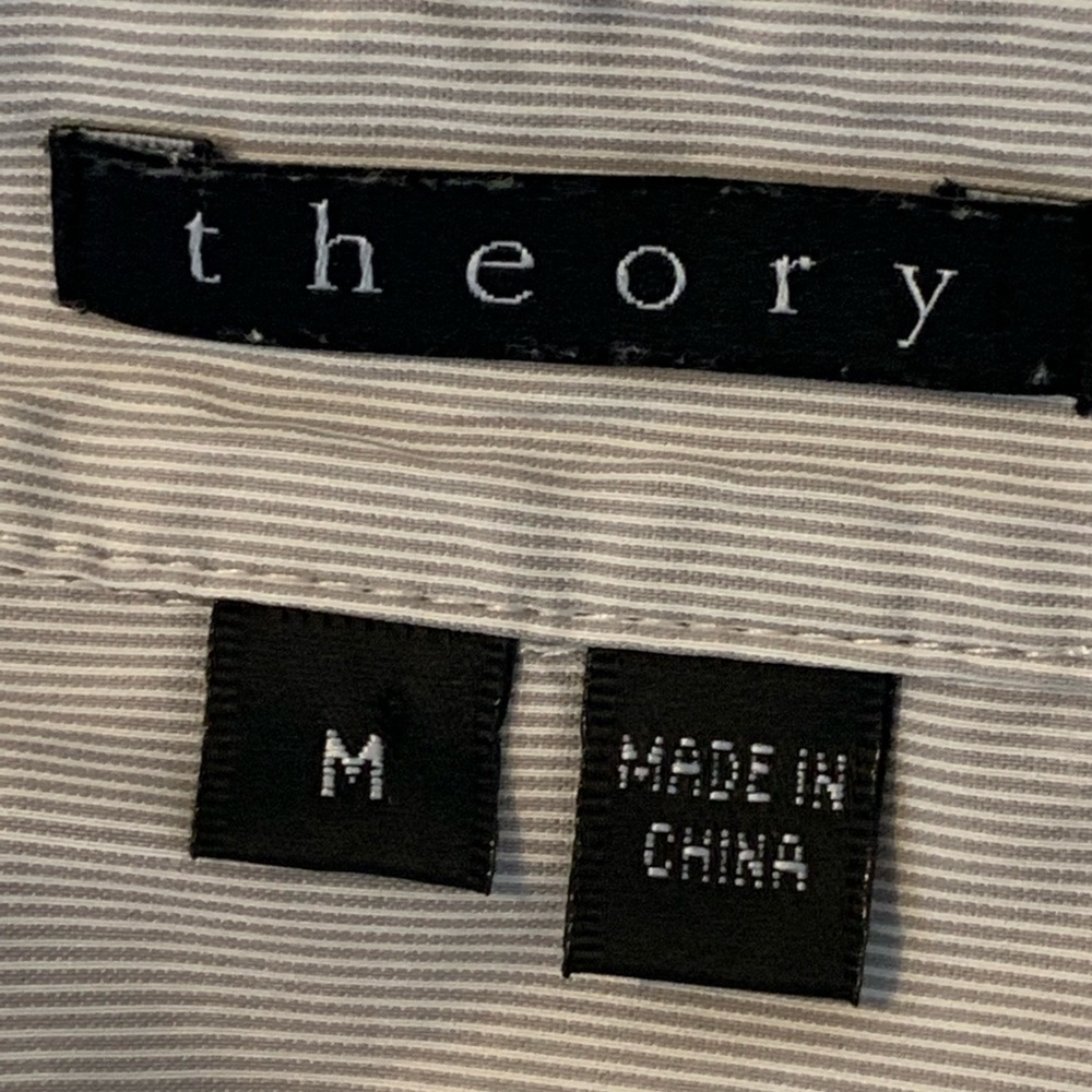 Theory Stripe Button-Up Long Sleeve Blouse Size M - Picture 6 of 9